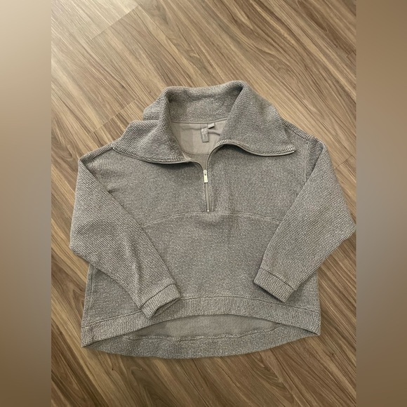 Sweaty Betty Restful Bouclé Half Zip Pullover charcoal marl size 10/Large - Picture 7 of 9